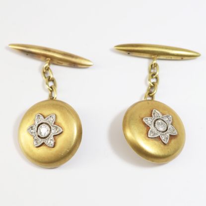 Picture of Antique Arts & Crafts 18k Two-Tone Gold Diamond Cufflinks