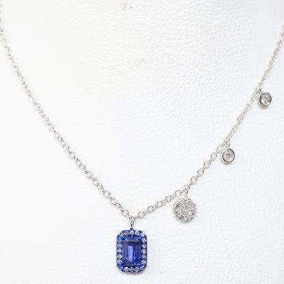 Picture of 14k White Gold Sapphire & Blue Rhodium Charms Diamond Necklace