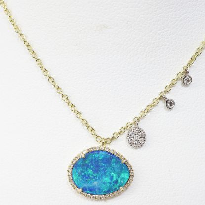 Picture of 14k Two-Tone Gold Australian Opal & Diamond Charms Necklace