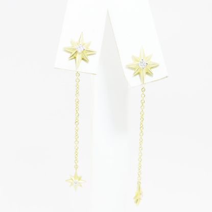 Picture of 14k Yellow Gold Diamond Star Chain Earrings