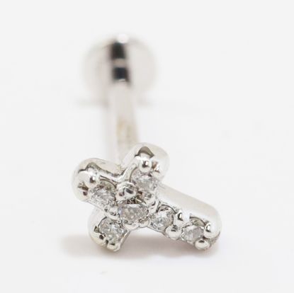 Picture of 14k White Gold Tiny Diamond Cross Tragus Earring