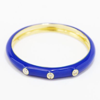 Picture of 14k Yellow Gold Bezel Set Round Diamond Navy Blue Enamel Ring