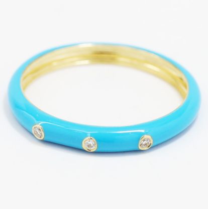 Picture of 14k Yellow Gold Bezel Set Round Diamond Turquoise Enamel Ring
