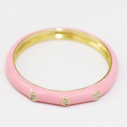 Picture of 14k Yellow Gold Bezel Set Round Diamond Light Pink Enamel Ring