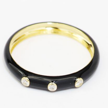 Picture of 14k Yellow Gold Bezel Set Round Diamond Black Enamel Ring