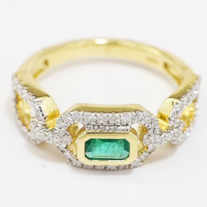 Picture of 14k Yellow Gold Green & White Open Square Link Diamond Ring