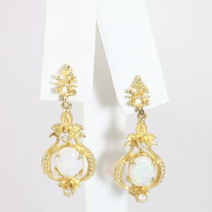 Picture of 14k Yellow Gold Opal & Diamond Earrings