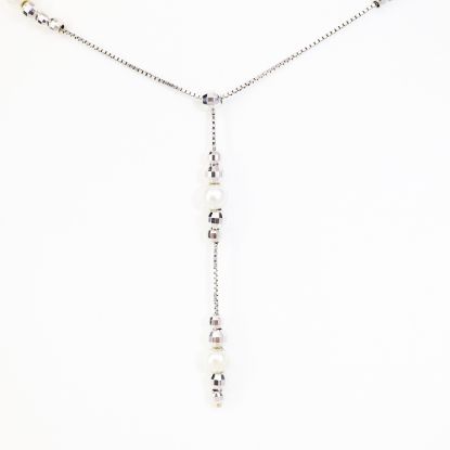 Picture of 14k White Gold Beads & Pearls Drop Necklace