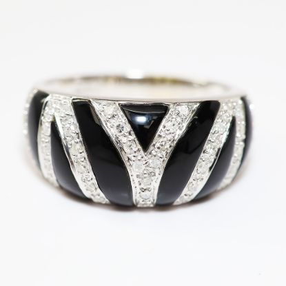 Picture of 14k White Gold Black Onyx & Diamond Zebra Motif Ring