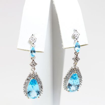 Picture of 14K White Gold Topaz and Diamond Earrings