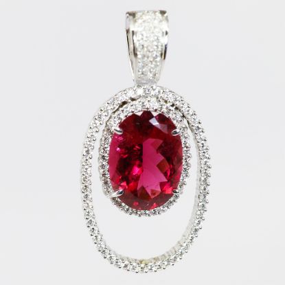 Picture of 14k White Gold Rubellite Tourmaline and Diamond Pendant