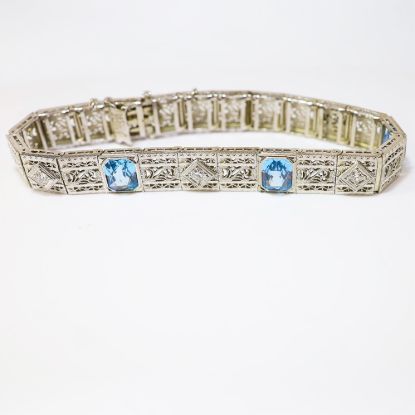 Picture of Vintage 14k White Gold with Platinum Synthetic Spinel & Diamond Filigree Bracelet