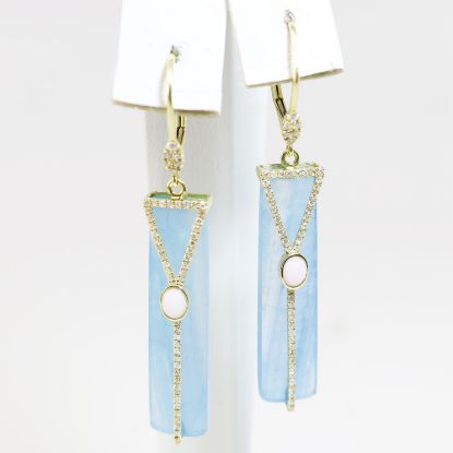 Picture of 14k Yellow Gold Blue Calcite, Diamond & x Bar Earrings