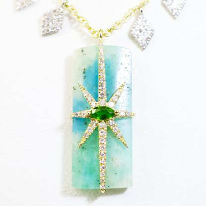 Picture of 14k Two-Tone Gold Blue Azurite, Emerald & Diamond Charms Starburst Necklace