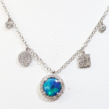 Picture of 14k White Gold Australian Opal & Diamond Charms Necklace