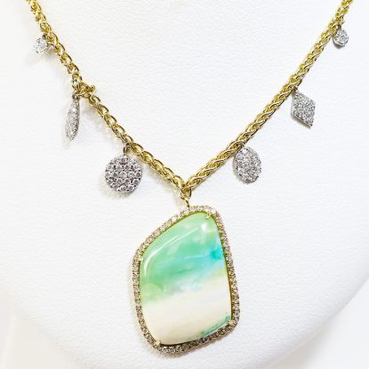 Picture of 14k Yellow Gold Opalized Wood & White Gold Diamond Charms Necklace