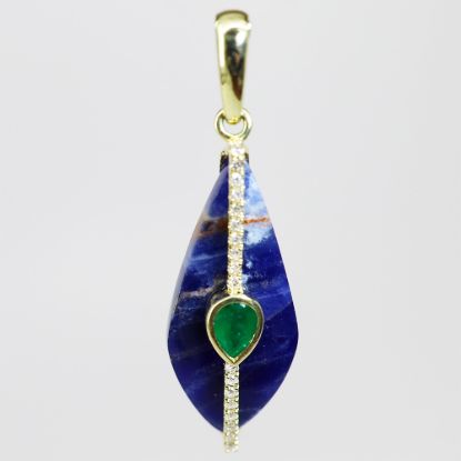 Picture of 14k Yellow Gold Diamond, Azurite, & Emerald Pendant