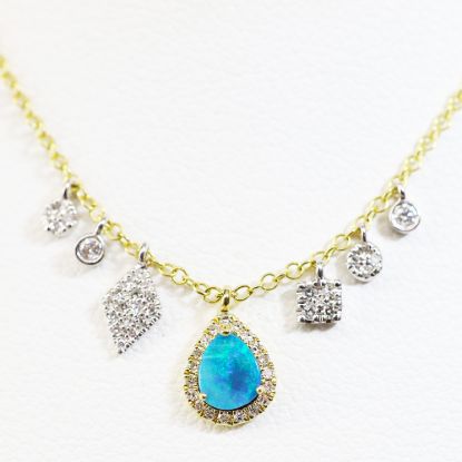 Picture of 14k Yellow Gold Dainty Australian Opal & Diamond Charms Necklace