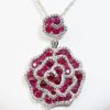 Picture of 14k White Gold Ruby & Diamond Rose Pendant
