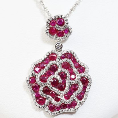 Picture of 14k White Gold Ruby & Diamond Rose Pendant