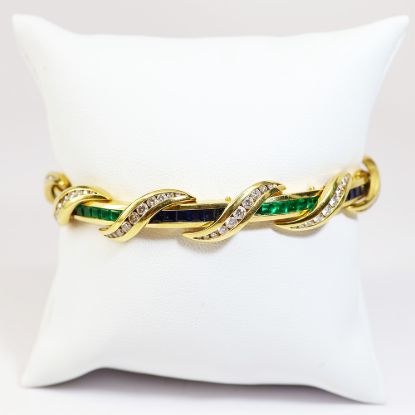 Picture of Charles Krypell 18k Yellow Gold Diamond, Sapphire & Emerald Bracelet