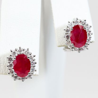 Picture of 18k White Gold Ruby & Diamond Earrings