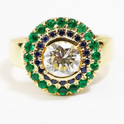Picture of 18k Yellow Gold Diamond, Emerald & Sapphire Ring