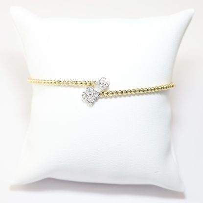 Picture of 14k Two Tone Gold Beaded Diamond Clover Motif Bangle