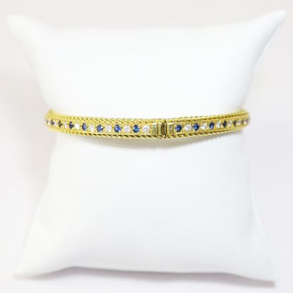 Picture of 18k Yellow Gold Diamond & Sapphire Hinged Bangle
