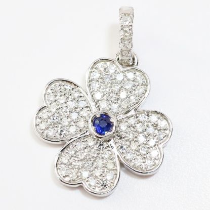 Picture of 14k White Gold Diamond & Sapphire Clover Pendant