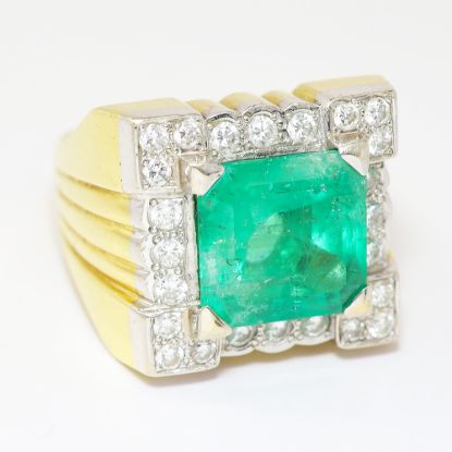 Picture of 18k Two-Tone Gold Square Emerald & Diamond Halo Ring