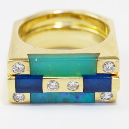 Picture of Goph Albitz 14k Yellow Gold Gemstone & Diamond Stacking Rings Trio