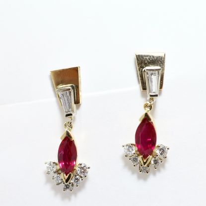 Picture of 14k Yellow Gold Ruby & Diamond Mini Drop Earrings
