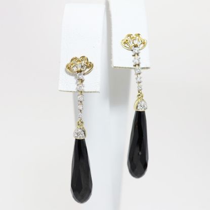 Picture of 14k Yellow Gold Black Onyx & Diamond Dangling Earrings