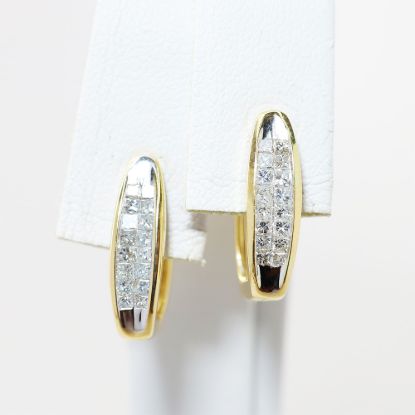 Picture of 14k Yellow Gold Diamond and Rhodium Earrings