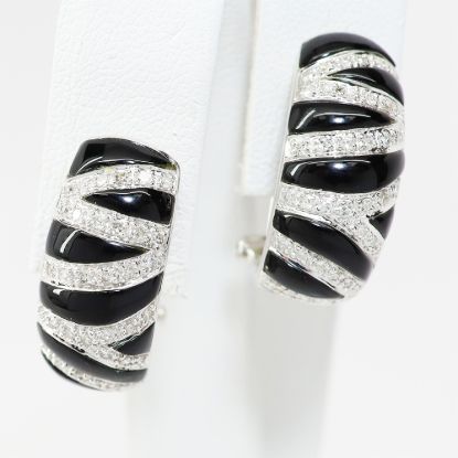 Picture of 14k White Gold Black Onyx & Diamond Zebra Motif Half-Hoop Earrings