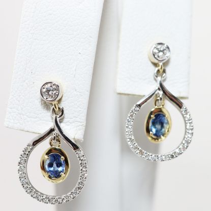 Picture of 14k Two Tone Gold Diamond & Sapphire Dangling Earrings