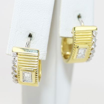 Picture of 14k Yellow Gold Diamond Ribbed Hoop Earrings