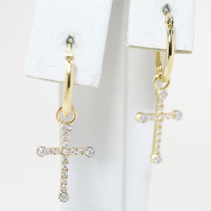 Picture of 14k Yellow Gold Diamond Cross Drop Earrings