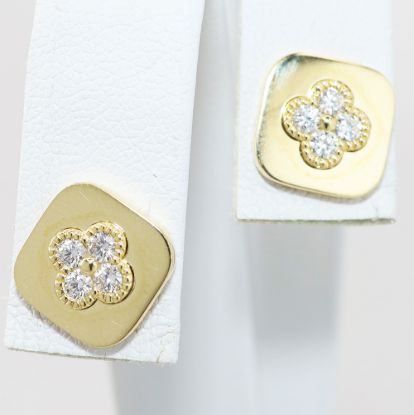 Picture of 14k Yellow Gold Square & Diamond Clover Motif Earrings