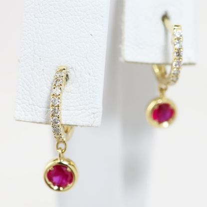 Picture of 14k Yellow Gold Ruby & Diamond Mini Drop Earrings