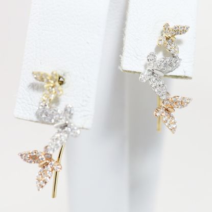 Picture of Tri Color 14k Gold Diamond Wire Butterfly Earrings