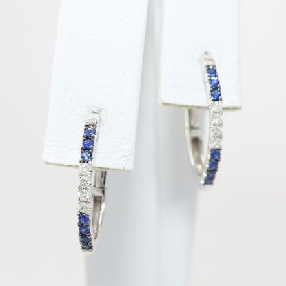 Picture of 14k White Gold Sapphire & Diamond Hinged Hoop Earrings