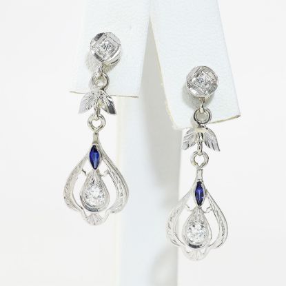 Picture of 18k White Gold Diamond & Sapphire Dangling Earrings