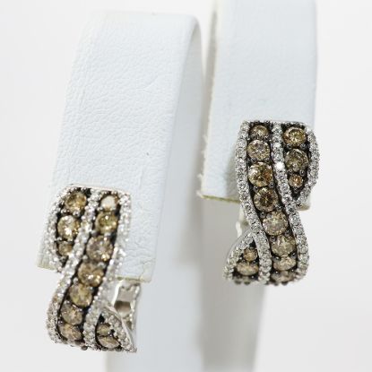 Picture of LeVian 14k White Gold White & Light Brown Diamond Hoop Earrings