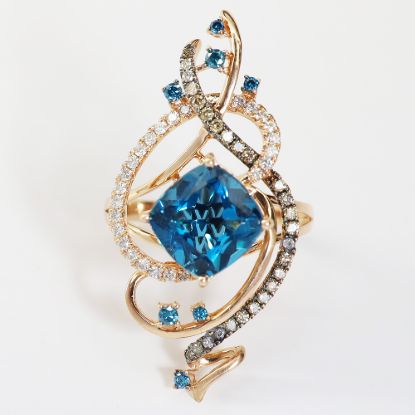 Picture of LeVian 14k Rose Gold Deep Sea Blue Topaz & Diamond Ring