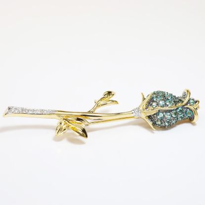Picture of 14k Yellow Gold Aquamarine & Diamond Rose Brooch