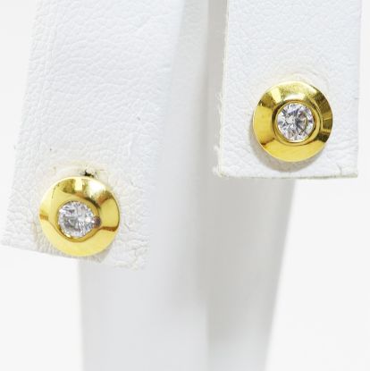 Picture of 18k Yellow Gold Round Burnish Set Diamond Earrings