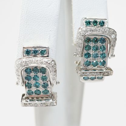 Picture of 14k White Gold Blue & White Diamond Belt Buckle Half-Hoop Earrings