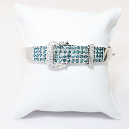 Picture of 14k White Gold Blue & White Diamond Belt Buckle Hinged Bracelet